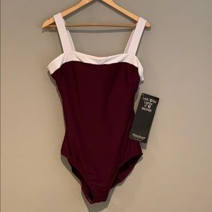 Miraclesuit Maroon and White Retro One-Piece Swimsuit